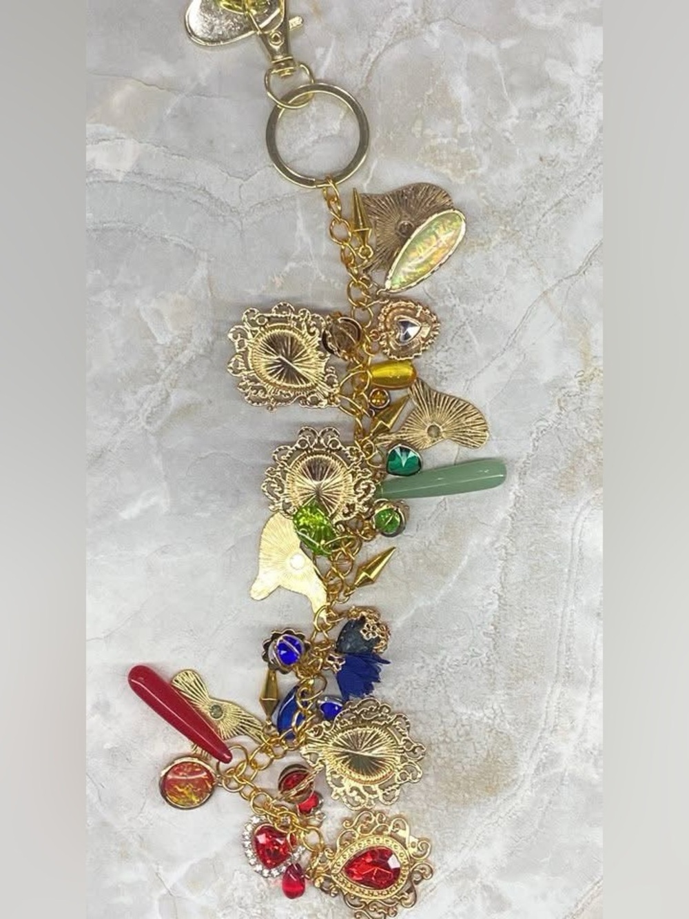 Gold-Tone Harry Potter Charmed Keychain with Red, Yellow, Green & Blue Accents